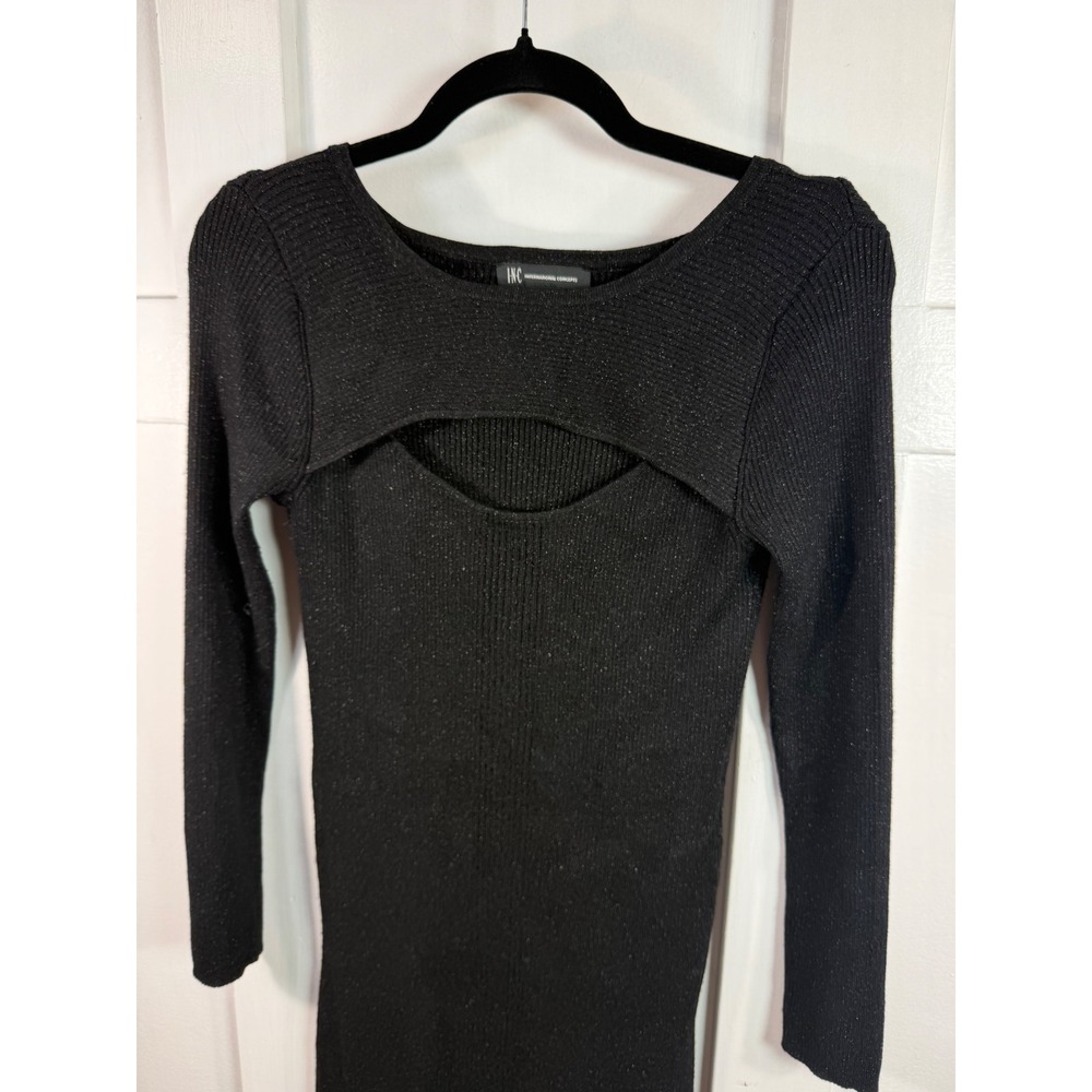 INC International Concepts Black Metallic Ribbed Cutout Sweater Dress Medium - Picture 2 of 11